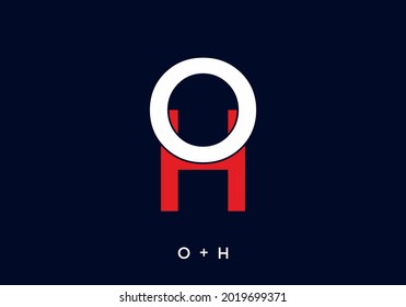 Red and white color of OH initial letter design