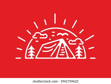 Red and white color of summer camping illustration design