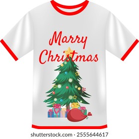 Red and white color t-shirt for" MARRY CHRISTMAS"