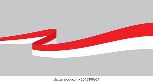 Fondo curvo de la frontera coloreado rojo y blanco, como los colores de la bandera de Indonesia. Ilustración de diseño plano.