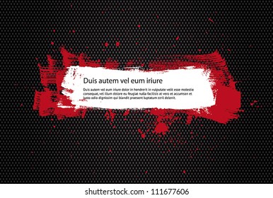 Red / white colorful vector hand painted grungy banner with paint splatter on black textured canvas