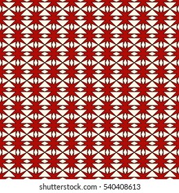 Red and white colors seamless pattern with stylized repeating stars. Simple geometric ornament. Modern stylish texture. Scrapbook digital paper, textile print, page fill. Vector illustration.