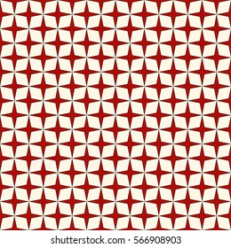 Red and white colors seamless pattern with stylized repeating stars. Simple geometric ornament. Modern stylish texture. Scrapbook digital paper, textile print, page fill. Vector art illustration.