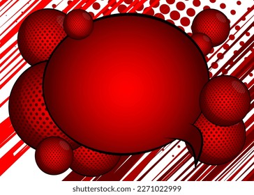 Red and white comic book poster with spheres. Comics Presentation with Advertising space, abstract background. Retro pop art style.