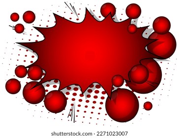 Red and white comic book poster with spheres. Comics Presentation with Advertising space, abstract background. Retro pop art style.
