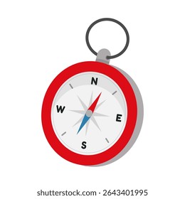 Red and White Compass Pointing North and South Isolated on White Background Illustration