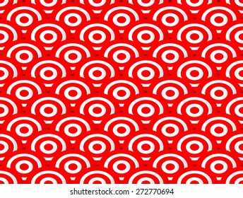 Red and white concentric circles abstract pattern. Seamlessly repeatable. Vector Illustration