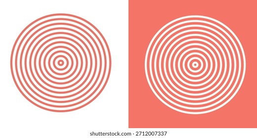 Red and white concentric spiral circles logo symbol. Big to small outlined ring circle gradation. Vector illustration