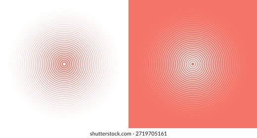Símbolo de logotipo de círculos concéntricos en espiral rojo y blanco. Gradación de circunferencia de anillo grande a Pequeña. Ilustración vectorial