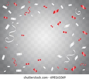 Red And White Confetti With Ribbons On Background. Celebration Event. Turkey Flag Color Concept Design. 30 August Zafer Bayrami. Vector illustration