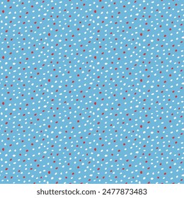Rot-weiße Konfetti-Flecken auf hellblauem Hintergrund, nahtlose Vektorgrafik-Muster für Banner, Bildschirmhintergrund, Feier-Dekor für den 4. Juli, Party-Thema, Accessoires, Packpapier, Schal.