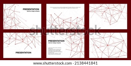 Red and white corporate slides design. Plexus line presentation layout.
