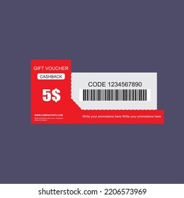 Red and White coupon discount. 5$ price offer, promo code gift voucher and coupons template. Vector illustration.