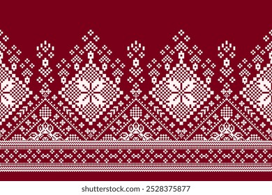 Red and white cross stitch pattern,geometric ethnic pattern,vector illustration,geometric floral embroidery,Aztec style,abstract background.design for texture,fabric,clothing,decoration,sarong,print.