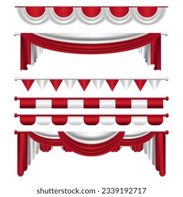 Red and white curtain decoration with realistic design. the theme of indonesian independence day 17 august