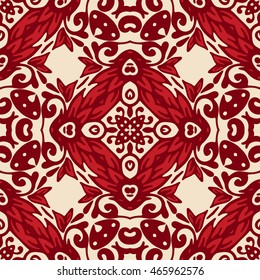 Red and white damask flourish tile. Winter christmas pattern