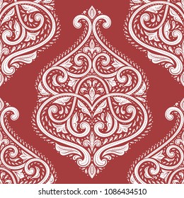 Red and white damask vector seamless pattern. Elegant classic texture. Luxury ornament. Royal, Victorian, Baroque elements. Great for fabric and textile, packaging, wallpaper, or any desired idea.