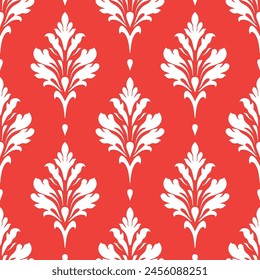Patrón sin fisuras de Vector damasco rojo y blanco. Antiguas, Elementos paisley. Motivos tradicionales turcos. Ideal para tela y textil, Fondo de pantalla, embalaje o cualquier idea deseada.