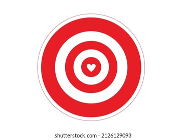 Red and white dartboard with tiny heart at the center