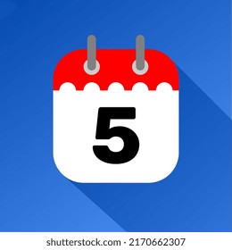 red and white date 5 wall calendar with blue background