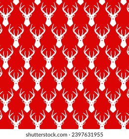 A red and white deer head pattern with a white outline suitable for festive holiday designs, Christmas wrapping paper, greeting cards, and nature-themed textiles.