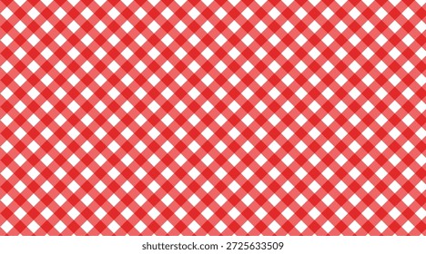 Patrón de gingham o vichy diagonal rojo y blanco, patrón a cuadros. Diseño textil a cuadros para mantas de picnic, manteles, telas a cuadros y ropa.