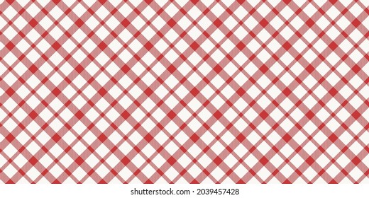 Red white diagonal seamless pattern. Classic plaid fabric pattern. Vintage fashion design seamless vector.