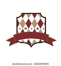 Red and White Diamond Badge Vector Art with Satin Ribbon. Classic Checkered Pattern for Branding, Packaging, Digital Projects. Editable Colors, High-Resolution Files