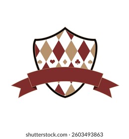 Red and White Diamond Badge Vector Art with Satin Ribbon. Classic Checkered Pattern for Branding, Packaging, Digital Projects. Editable Colors, High-Resolution Files