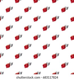 Red and white dice cubes pattern seamless repeat in cartoon style vector illustration