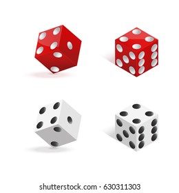 Red and white dices isolated on white background. Vector illustration.