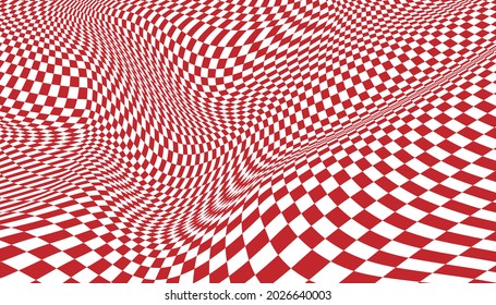 Red and white distorted checkered background