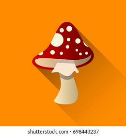 Red with white dots mushroom icon. flat design.