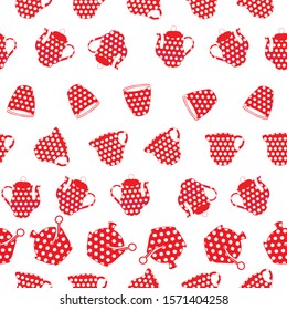 red and white dots tea set seamless repeat pattern