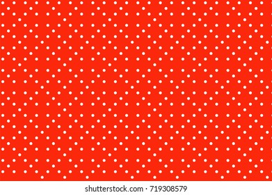 Red and white dotted halftone vector background. Small polka dot pattern. Geometric halftone ornament. Retro banner template. Bright vintage dotted pattern. Abstract dotted backdrop. Pop art design