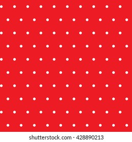 Red and white dotted texture. Small polka dot pattern. Retro polka dot fabric background. Casual dot texture.