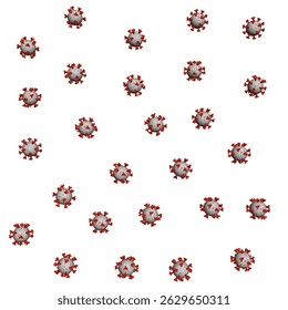 Um desenho vermelho e branco de um vírus. O desenho é muito detalhado e tem muitas linhas. O vírus é mostrado de uma forma muito abstrata, sem forma ou forma clara