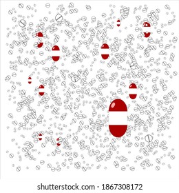 Red and white drugs and pills falling down. Actual medical theme.
