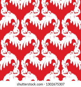 Red and white elegant bold seamless pattern. Vintage vector monogram classic elements. Ornament motifs for fabric and textile, wallpaper.
