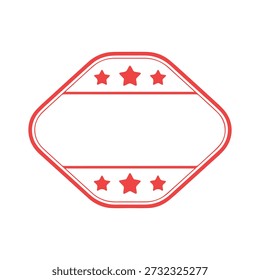 Red and white emblem with bold red borders and three stars on top and bottom sections set against a clean background