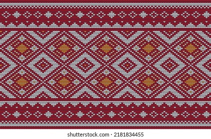 Red and White Embroidery Pattern, Knit Antique Background, Vector Ethnic Craft for digital print, Textile Style seamless