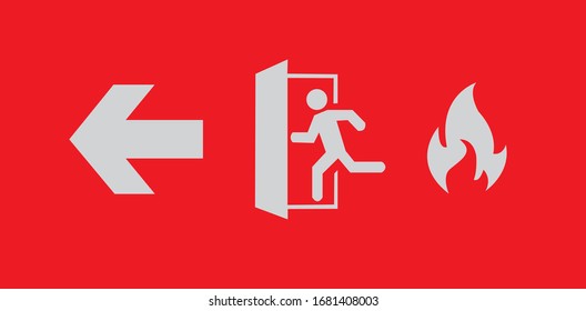 Red White Emergency fire exit door