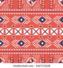 Red and white ethnic boho seamless vector pattern.