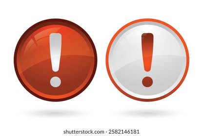 Red and White Exclamation Mark Warning Symbol Vector Illustration; 