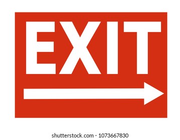 Red and white exit sign flat vector icon isolated on a white background.