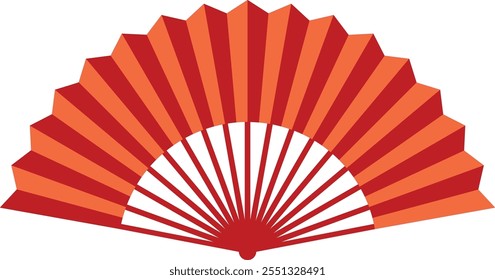 A red and white fan with a red handle