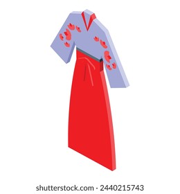 Red white fashion icon isometric vector. Japan woman. Geisha culture