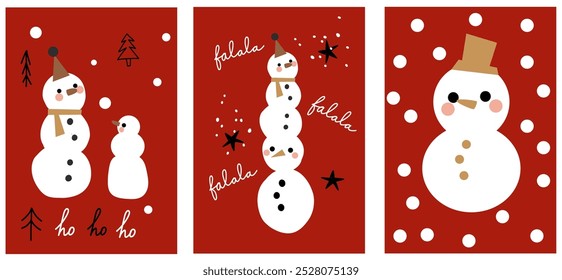 Red white festive christmas new year greeting card cute character cartoon nursery toddler style. Fabric wallpaper background