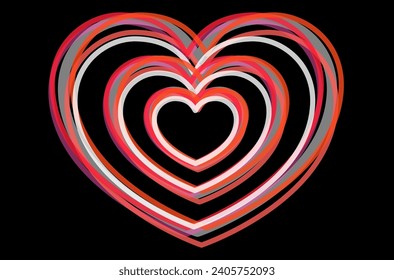 red white festive heart made of many lines