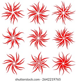Red and white fire element logo pattern geometric and symmetrical.